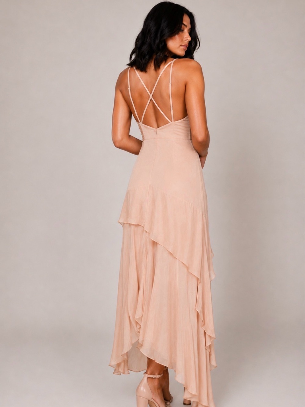 Champagne Ruffle High-Low Maxi Dress - Picture 4 of 8